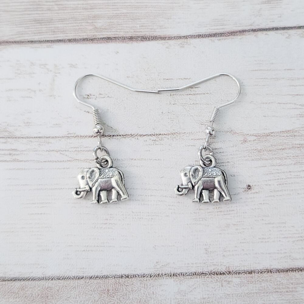 Elephant Dangle Earrings - Silver Tone - Brand New